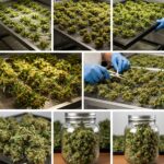 Cannabisknospen während der Ernte, des Trimmens, Trocknens oder Aushärtens.