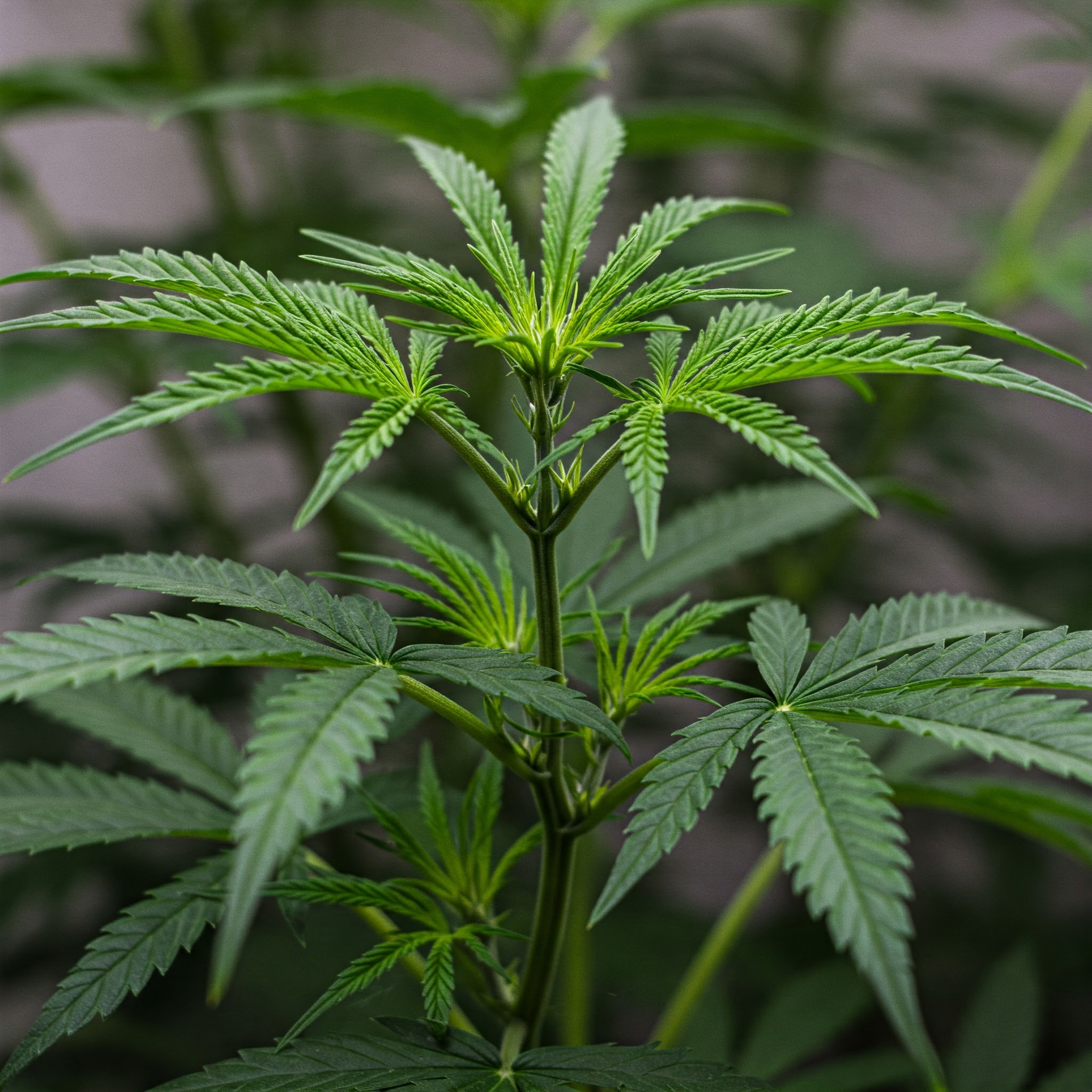 Grüne Cannabispflanze in der Wachstumsphase.